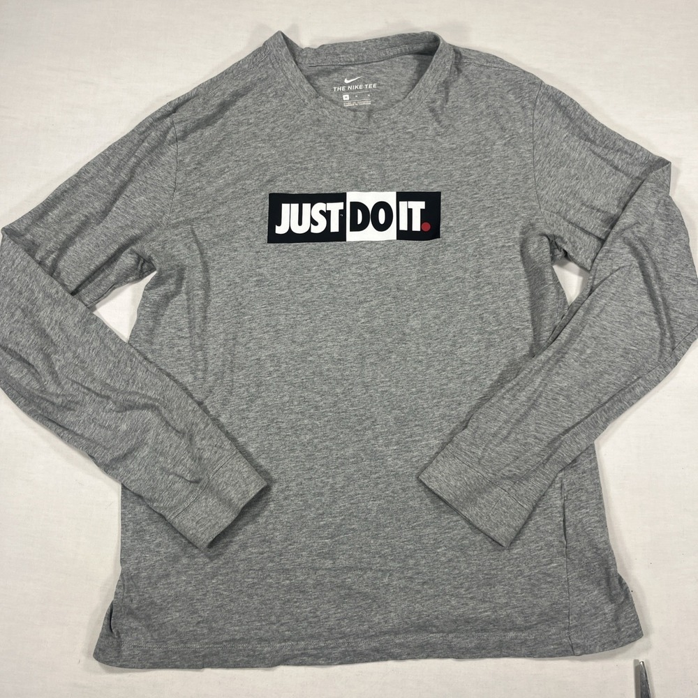 Nike Sportswear JDI Just Do It Long Sleeve T Shirt Gray Medium Y2K